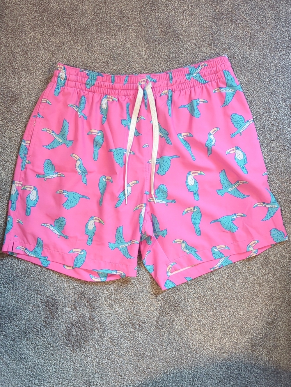 chubbies Pink Swim Trunks with Turquoise Toucan Print